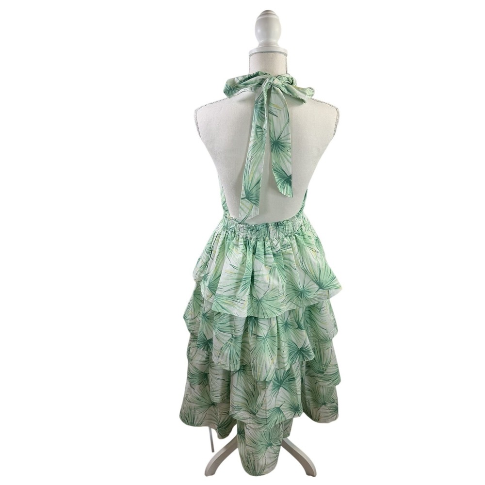 NWT Sewing Down South Crown & Ivy Green Palm 100% Cot Tiered Halter Dress Size M - Picture 6 of 10